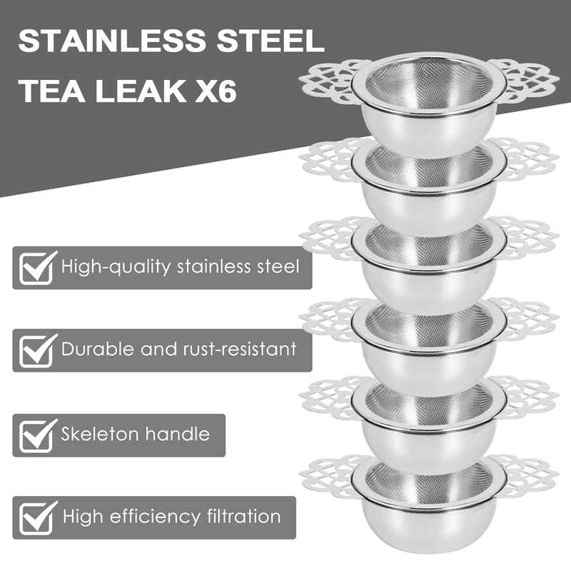 Nieuwe 6-Pack Theezeefjes Met Druppelkom, 2.5 Inch Theefilters Voor Losse Thee, Roestvrijstalen Mesh Thee-Infuser Met Handvat