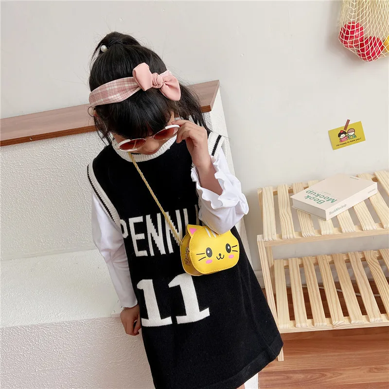 Cartoon Cute Cat Kids Mini Bags Fashion Children Handbags Baby Girls PU Leather Small Shoulder Crossbody Bags Coin Purse Wallet