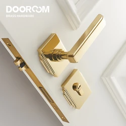 Dooroom Brass Door Lock Set PVD Shiny Gold Bright Chrome Interior Bedroom Bathroom Double Wood Door Lever Dummy