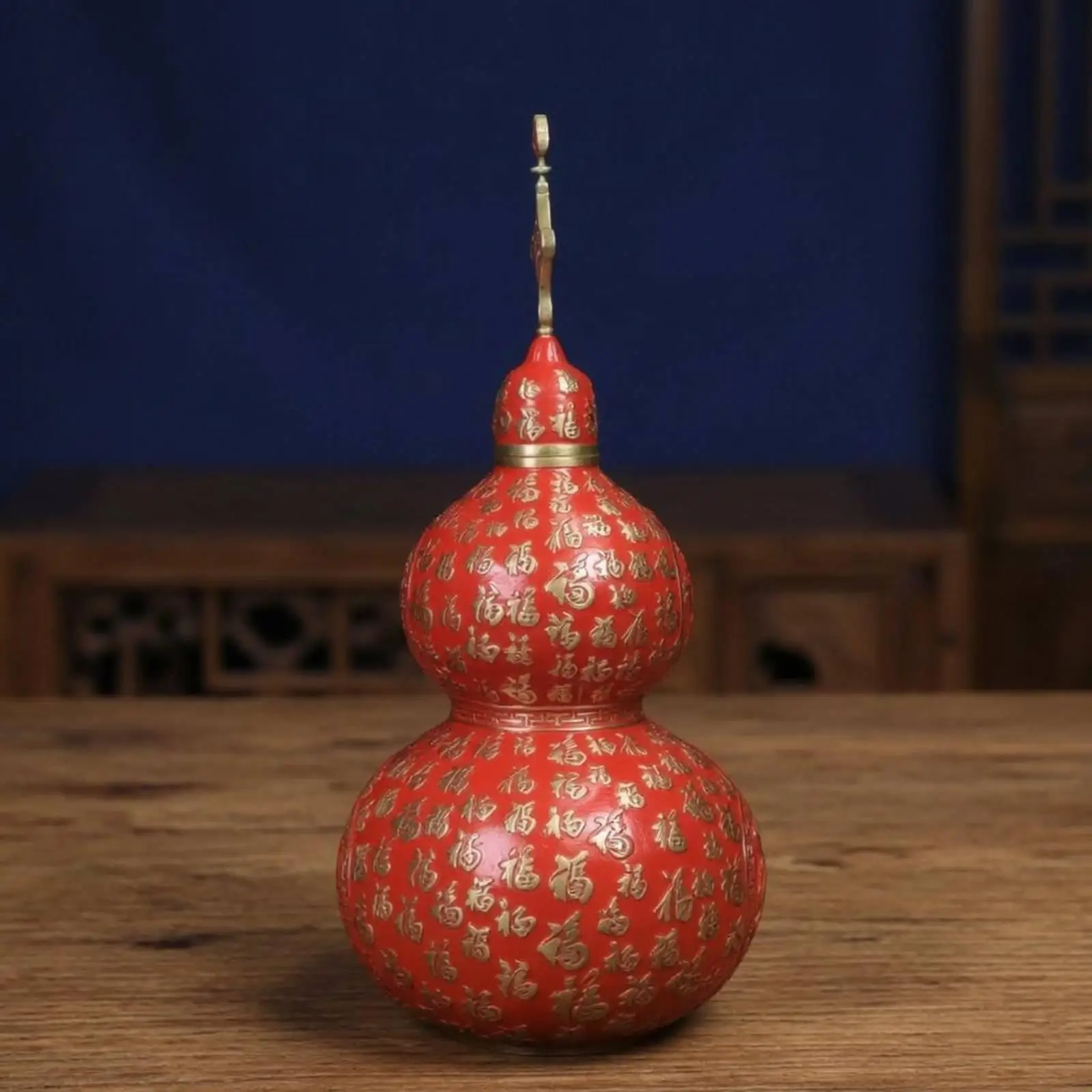 Red Brass Water Bottle Figurine, Feng Shui Design, Removable Lid