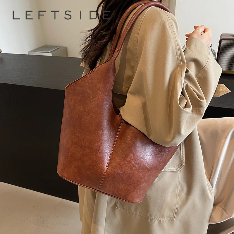 LEFTSIDE 2 Pcs/set Big PU Leather Underarm Bags for Women 2024 Y2k New Korean Fashion Shoulder Bag Retro Handbags And Purses