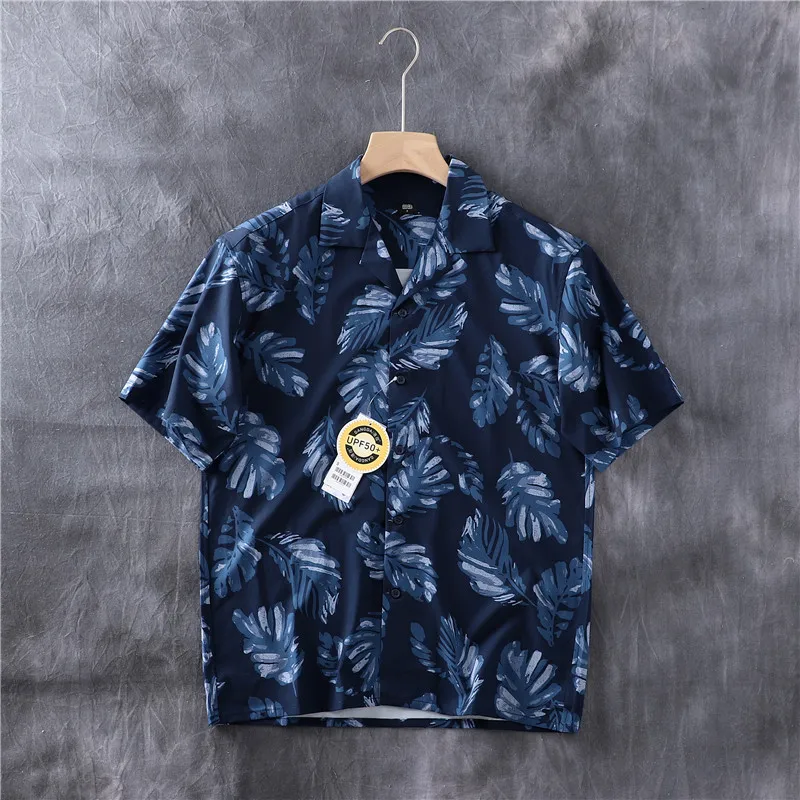 Summer New American Retro Short Sleeve Cuban Collar Hawaiian Print Shirt Men's Fashion Seaside Beach Loose Casual Flower Blouses