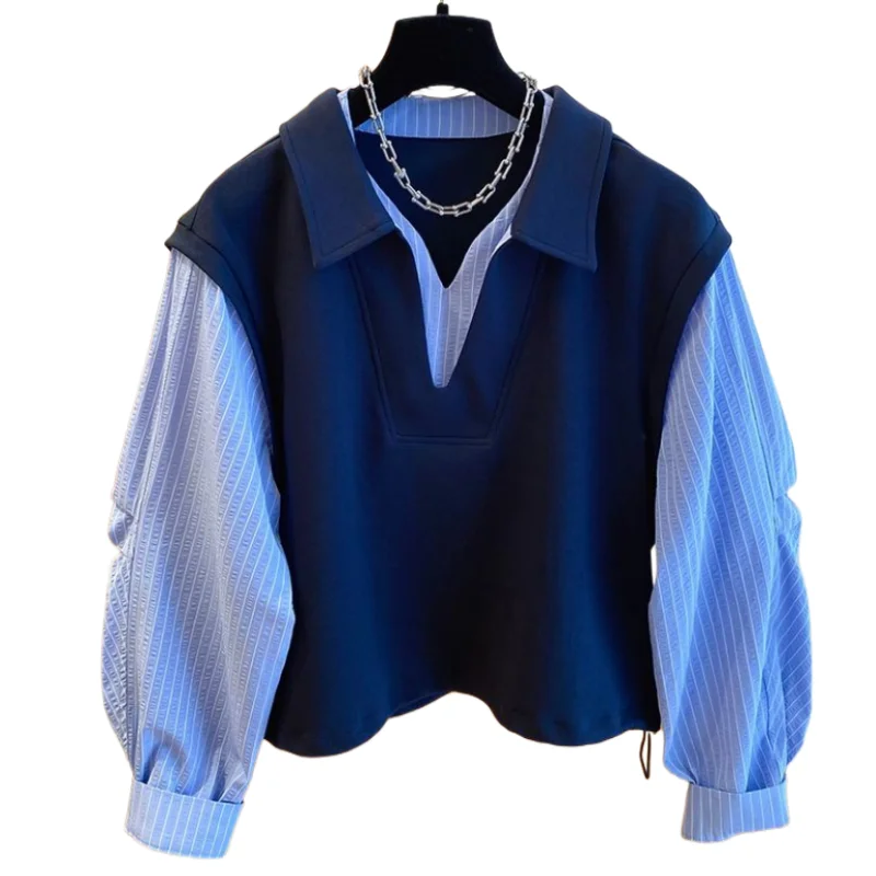 المرأة البلوز فضفاض هوديي الأزياء المتضخم هوديس عارضة تنوعا كسول نمط طويل الأكمام البلوز وهمية قطعتين