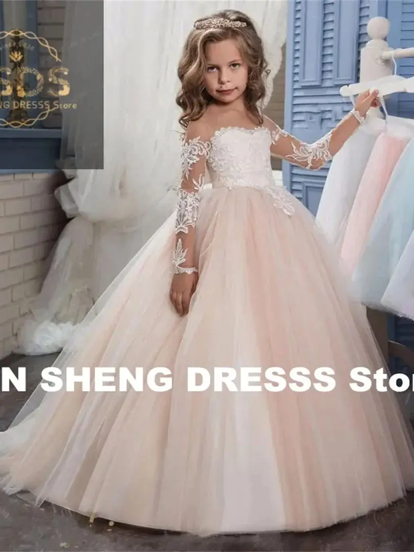 Flower Girls Dresses For Wedding Little Girl Toddlers Vintage Lace Child Princess First Communion Pageant Ball