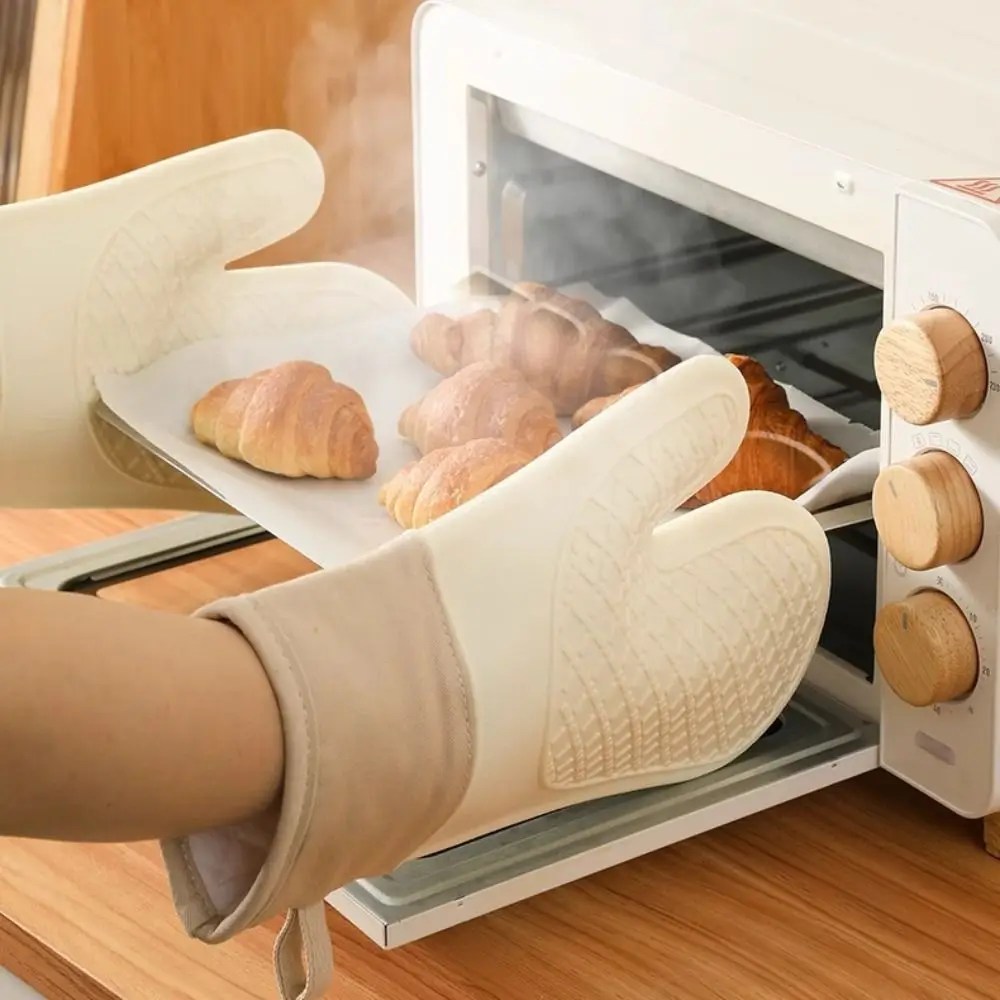 

1 Pair Durable Anti-scald Baking Gloves Heat Resistant Anti-slip Oven Mitts Silicone Thickened Heat Insulation Mitts Hot Dish