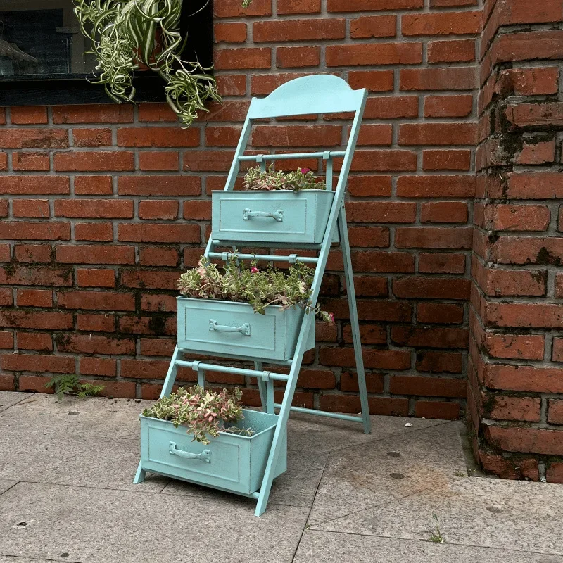 American rural retro home flower stand several steps floor-to-ceiling multi-layer folding shelf balcony flower table ornament