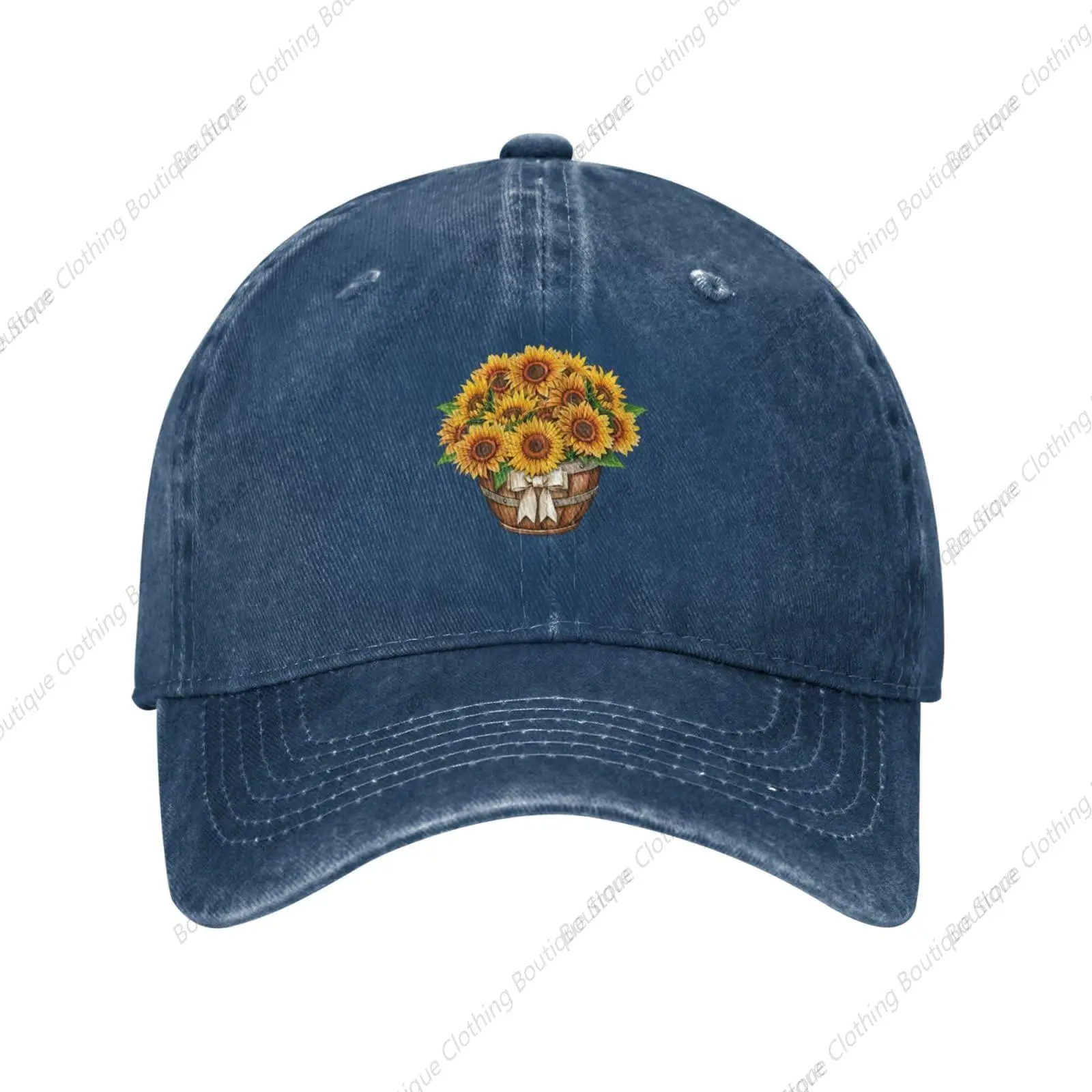 

Watercolor Sunflower Baseball Cap for Men Women Vintage Trucker Hat Golf Hats Dad Hat Navy Blue