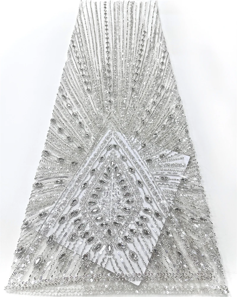 

2026 Luxurious Nigerian African Beaded Lace Fabric High Quality Sequins Embroidery African French Lace Fabric For Sewing Dress
