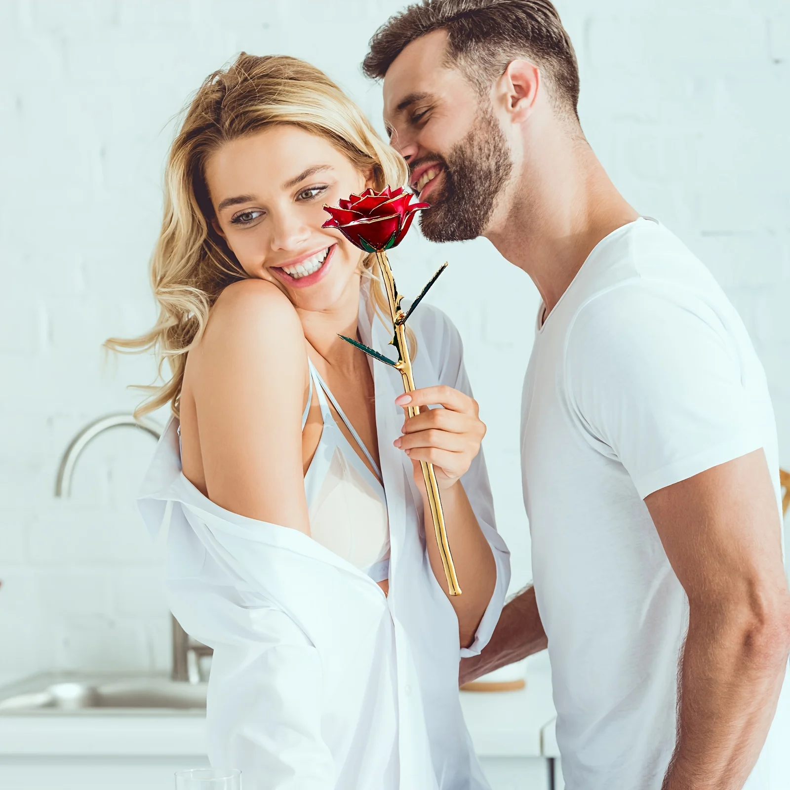 زهرة مطلية بالورد المعدني هدية حب رومانسية أبدية لعيد الميلاد والذكرى السنوية لحفلات الزفاف وعيد الحب وهدايا عيد الأم #3