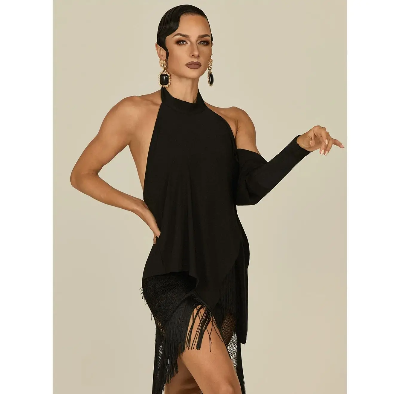 2025 أزياء الرقص اللاتينية للنساء معلقة الرقبة عارية الذراعين أعلى تشاتشا تانجو السامبا الرقص السامبا ممارسة ملابس تدريب DQL12364 #2