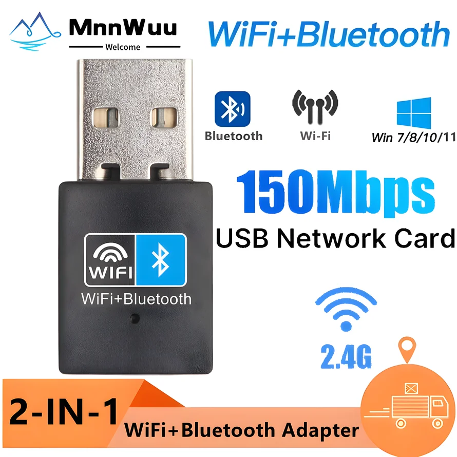 2 In 1 USB WiFi Adapter With Bluetooth Function 150Mbps Wireless WiFi USB Bluetooth Receiver Network Card For PC Desktop Laptop