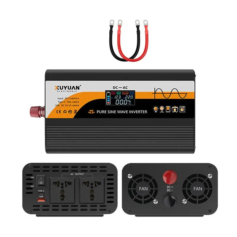 12V / 24V To 220V Pure Sine Wave Inverter Universal Car Power Converter, Spec: 3000W Black