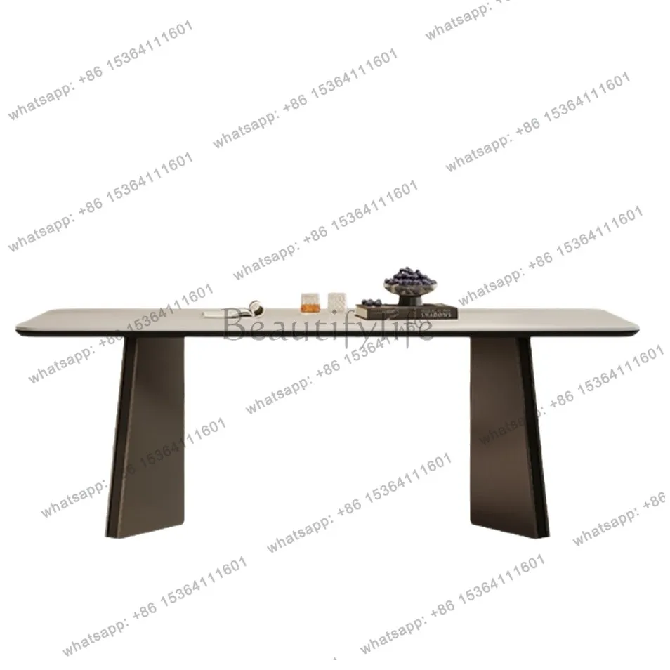 Italian stainless steel rock slab dining table modern simple household small apartment rectangular western dining table