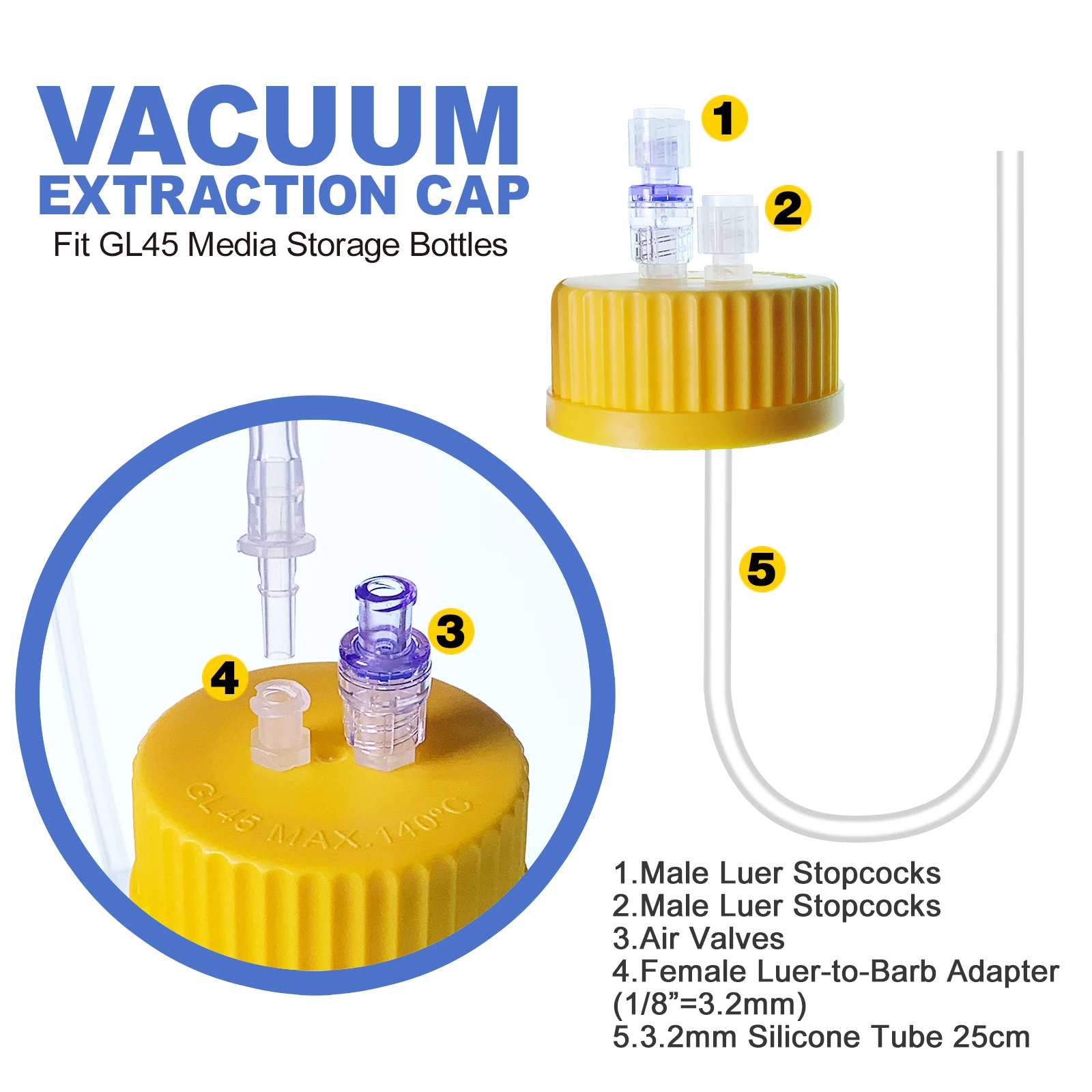 GL45 Sterile Vacuum Filter Cap with 0.22um PES Membrane,Bottle Top Reuseable By KS-Tek