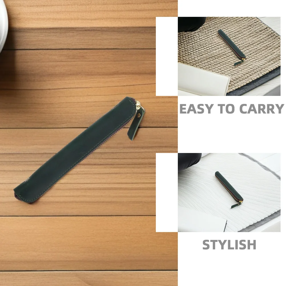 Mini estuche de bolígrafo de 2 uds., estuche de lápices de PU de 7,47 pulgadas, funda de bolígrafo portátil con cierre de cremallera de estilo Vintage para plumas estilográficas y