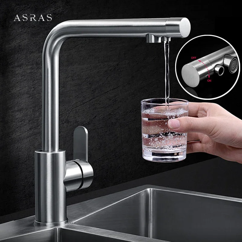 ASRAS New Brushed Kitchen Sink Faucet 304 Stainless Steel Hot And Cold Water Filter Drinking Water Kitchen Faucet