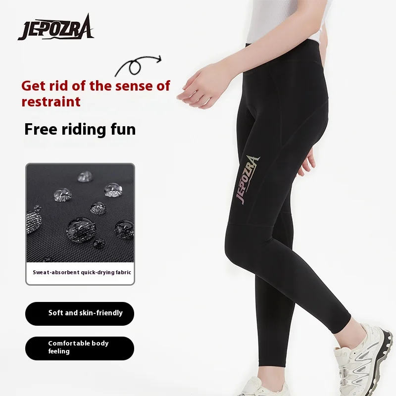 JEPOZRA Women's Bicycle Pants Long Padded Cycling Riding Tights Leggings with Side Pockets MTB Mountain Biking Pants Accessories