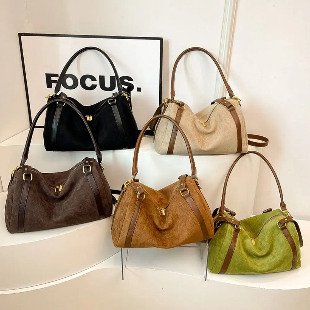 

Simple Zipper Suede Matte Hobo Bag Handbag Solid Color Vintage PU Crossbody Bag Korean Style Large Capacity Female Tote Bag Gift