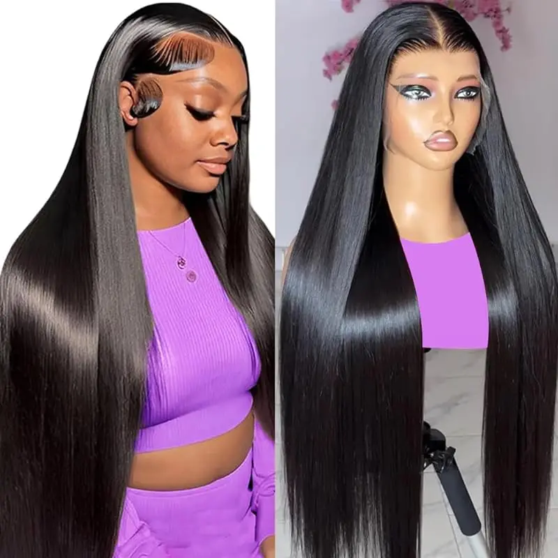 Natural Black Long Straight Human Hair 13x6 Lace Front Headband 18 Pre combed Wig Suitable For black women #1B