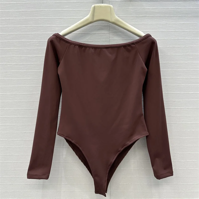 Bodysuit women New elastic slim fit long sleeved top for autumn 2025 Sexy off shoulder women's corset T-shirt women's swimsuit