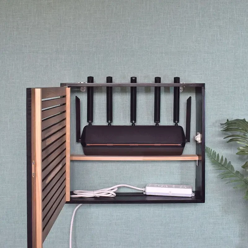 Wall Mounted Router Box Pine Wood Cable Organizer Storage Case Ventilation Socket Cover Multimedia Wire Management