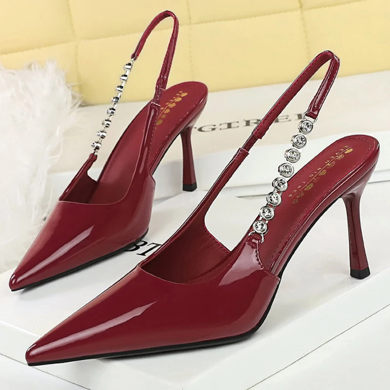 أحذية BIGTREE تصميم سلسلة حجر الراين بكعب عالي مثير طرف مدبب للنساء مضخات بكعب ستيليتو 8 سنتيمتر صنادل صيفية بكعب عالي #1