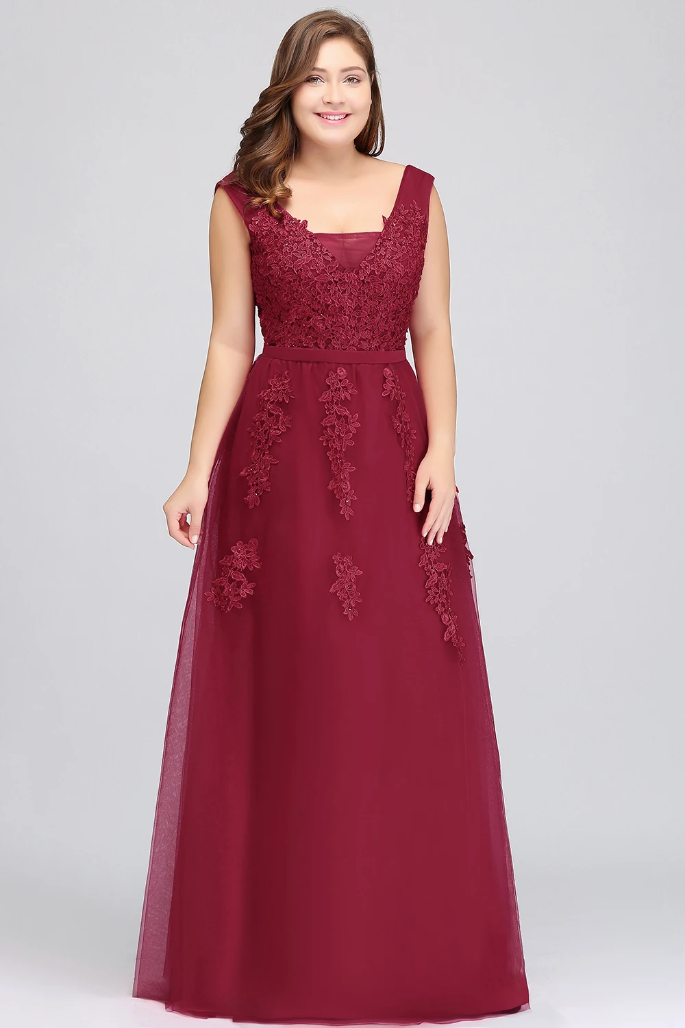 Vestidos de Noche elegantes de tul sin mangas color Burdeos, apliques con cuentas y cuello en V, vestidos formales de fiesta para mujer de talla grande, votos personalizados, 2025