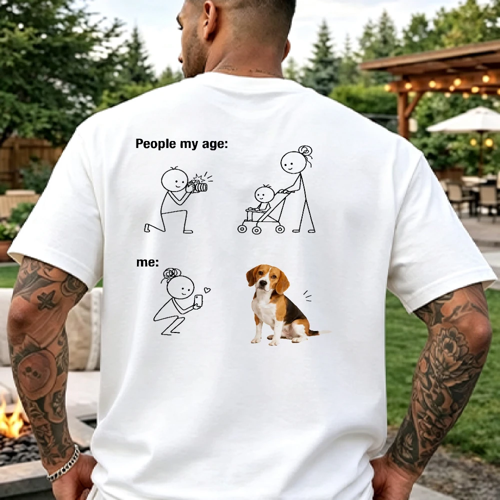 People My Age Vs Me Funny Stick Figure Meme Beagle Dog Print T Shirt Cotton Tee Relatable Humor Pet Parent Casual Aesthetic Tops