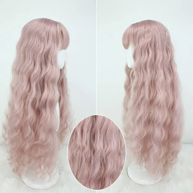 1 sztuka peruki cosplay dla kobiet, pełna peruka różowa, bardzo długie falowane włosy...