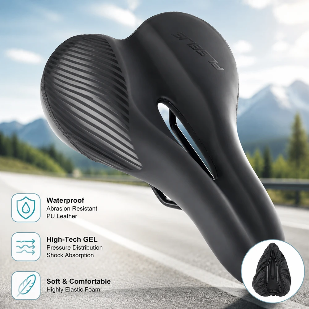 Selle de vélo unisexe confortable en gel souple à mémoire de forme, ergonomique, avec housse imperméable, respirante et amortissante, idéale pour vélos électriques, VTT, vélos de route et vélos de ville.