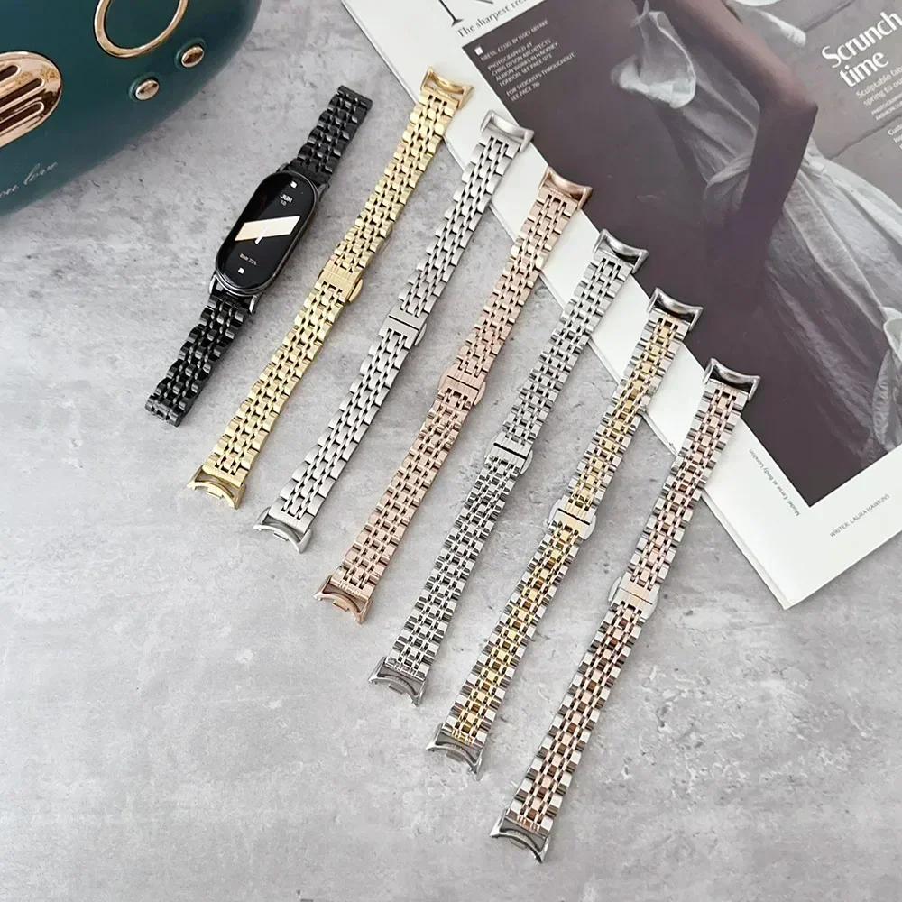 حزام معدني لـ Xiaomi Mi Band 10/9/8 حزام ساعة من الفولاذ المقاوم للصدأ Correa لـ Miband 8/9/10 استبدال معصمه سوار Correa