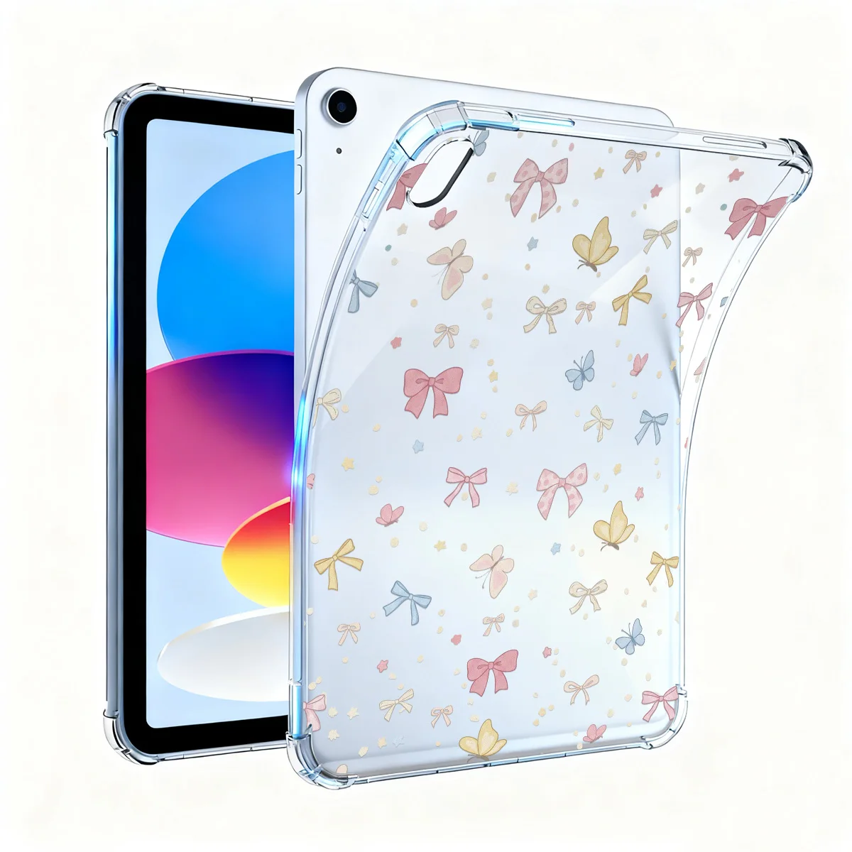 Macaron Bow Butterfly Shell Transparent Tablet Case for Apple iPad Pro 12.9 13 9.7 10.5 A16 11 10 Air 13 Mini 6 Cover New