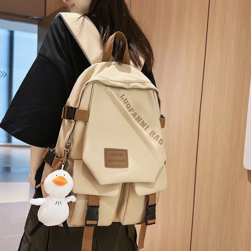 New Leisure Cute Button Women Backpack Female Waterproof Nylon College School Bag Alphabet Printing Girls Student Shoulder Bags