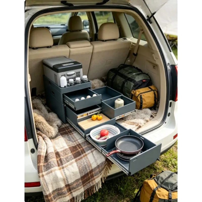 Outdoor Camping Kitchen Storage Box Multifunctional Car Organizer Cabinet for SUV Travel Camping Accessories