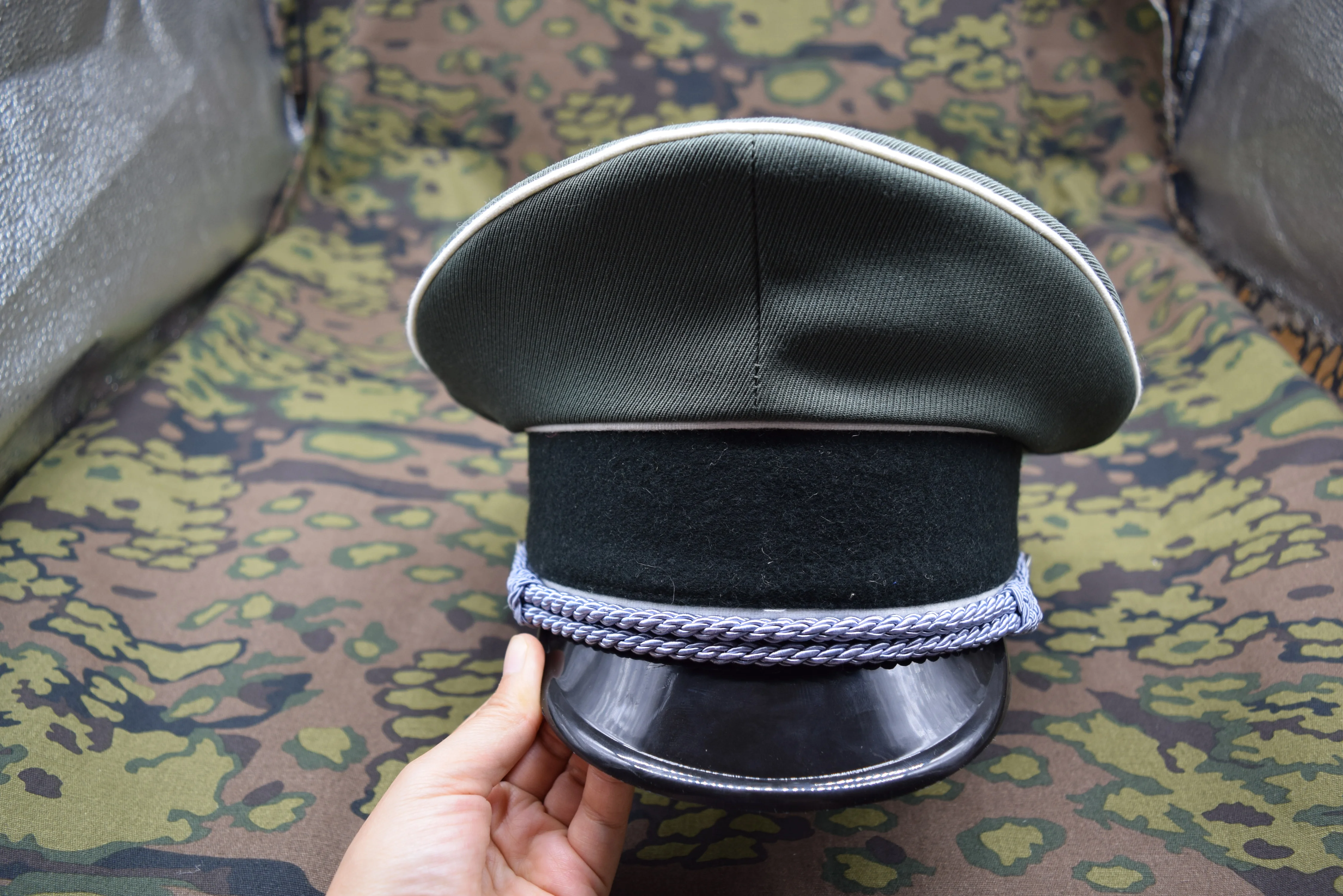 outdoor-german-style-military-officer-cap-hat-dark-green-w-green-band-57-58-59-60cm
