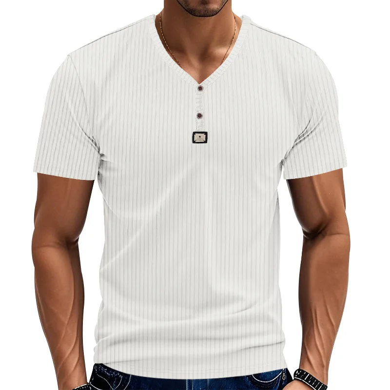 Summer Men's Short-sleeved Casual Sports Jacquard Pit Strip Quick Drying Breathable Henry Shirt Short-sleeved T-shirt