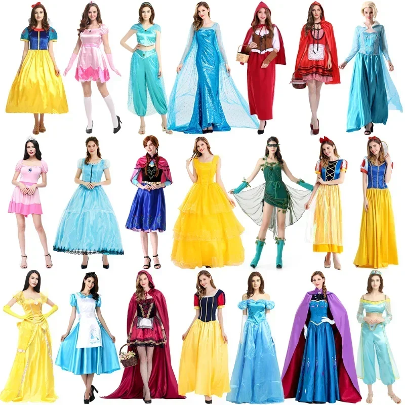 Women Halloween Princess Dresses Carnival Ball Party Costume Cosplay Elsa Queen White Snow Princess Dress  Ladies Birthday Gifts