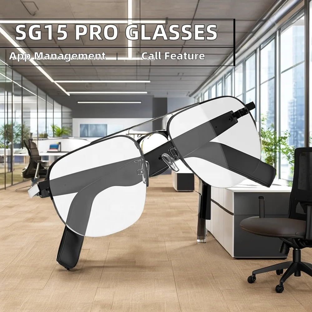 Traduttore intelligente AI SG15 Pro Occhiali in tempo reale 100+ Interpretazione multilingue Cuffie indossabili intelligenti Funzionalità di risposta alle chiamate