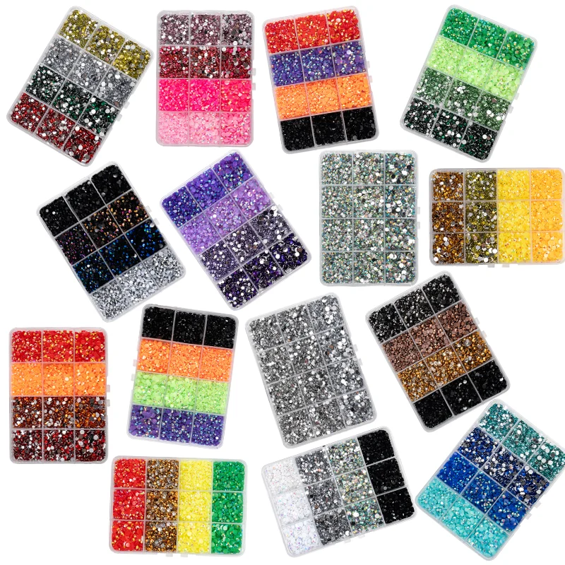 DUCrystal 7200pcs/box Resin Rhinestone Set 3-5mm Round Flatback Glue Resin Rhinestone for Halloween Nail Art Make Up