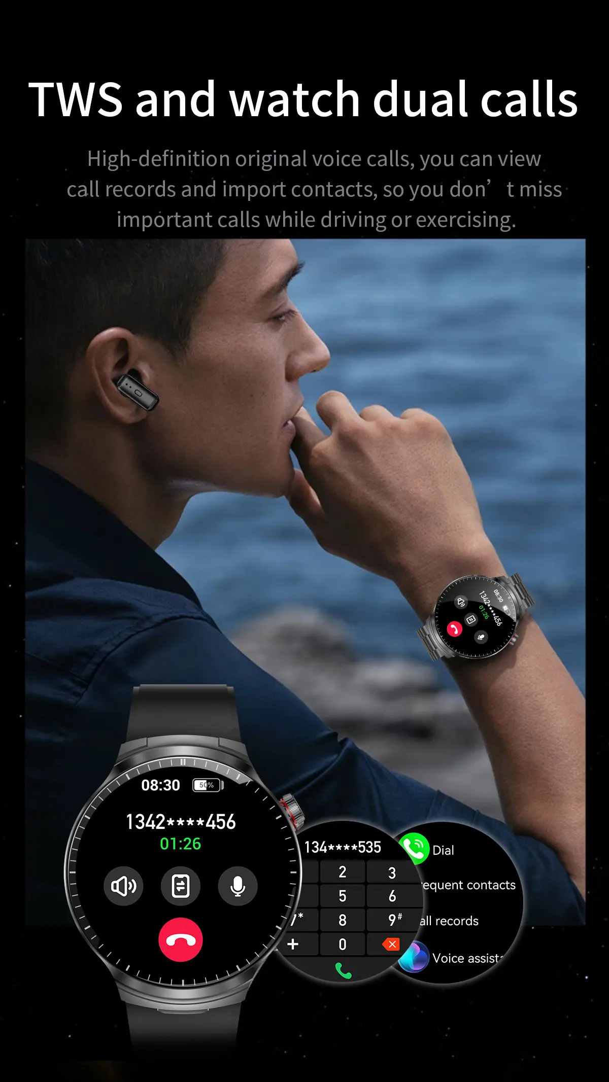 LIGE 2026 Neue TWS 2-in-1 Kopfhörer Smartwatch 1,85 Zoll Bluetooth-Anruf Herren Ohrhörer Smartwatch Herzfrequenz Gesundheitsmonitor Musik-Uhr – Detail 14