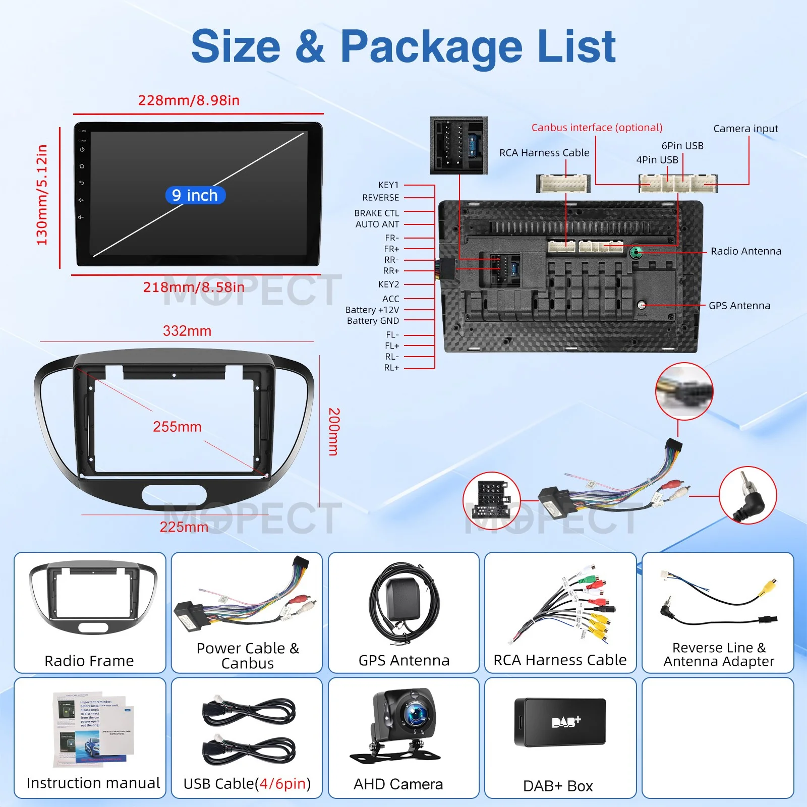 Hyundai I10 2007-2013 2 Din Autoradio Bluetooth 9 inch 2GB+64GB Autoradio BT Android 15 GPS FM/AM CarPlay WiFi GPS Navigatie