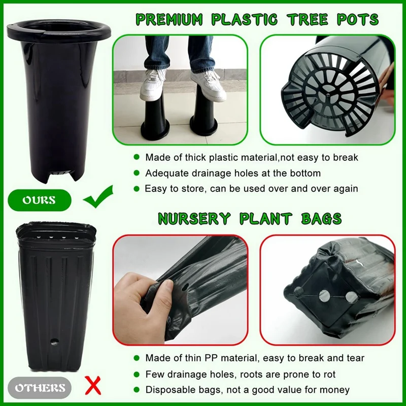 10Pcs Plastic Deep Plant Nursery Pots, Thick Stable Tall Tree Pots, Reusable Tall Seedling Plant Container Pots, Deep