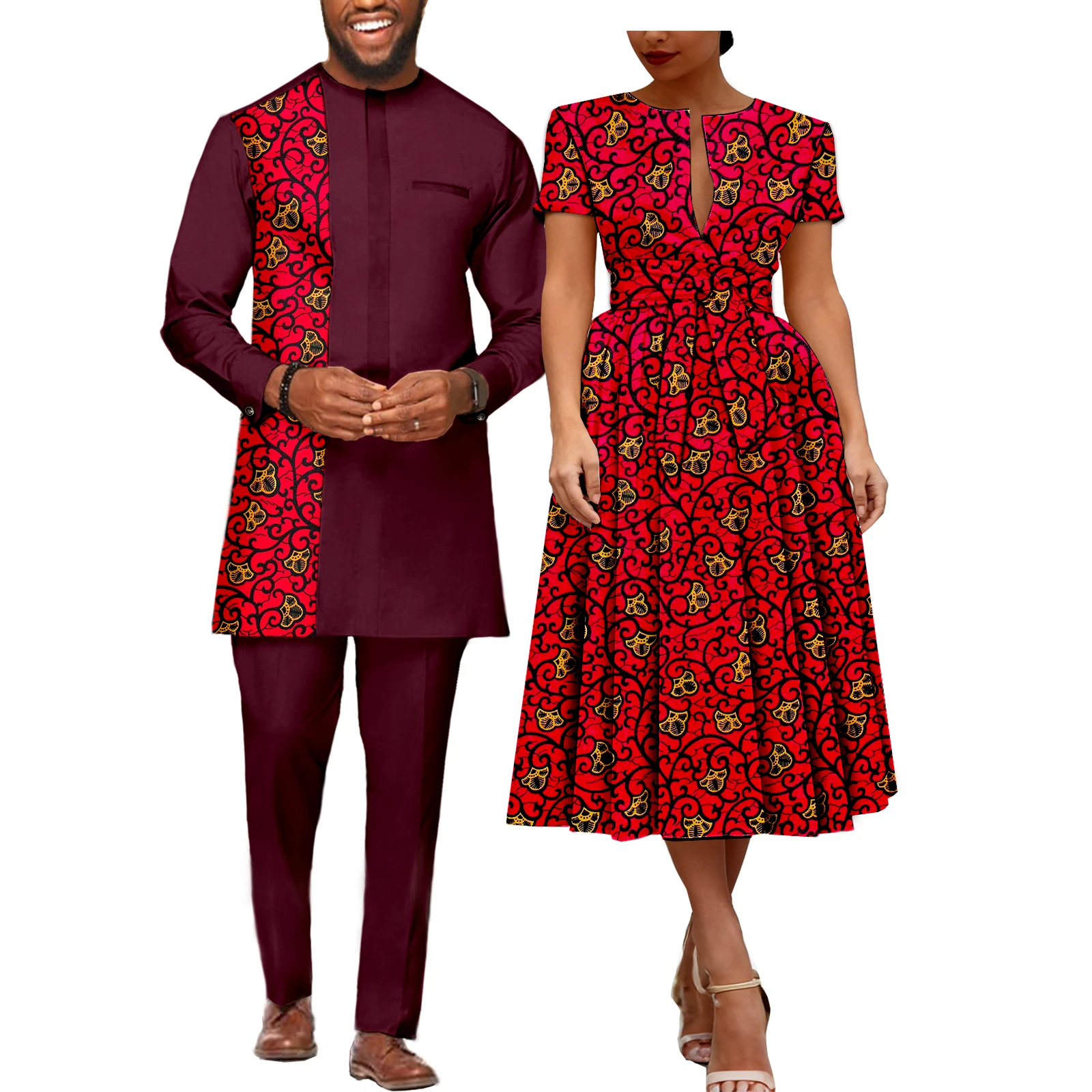 فساتين SEA&ALP الأفريقية للنساء فستان أنقرة مطبوع عليه شمع متطابق مع ملابس Dashiki للرجال ملابس الزوجين الأفريقية لحفلات الزفاف #6