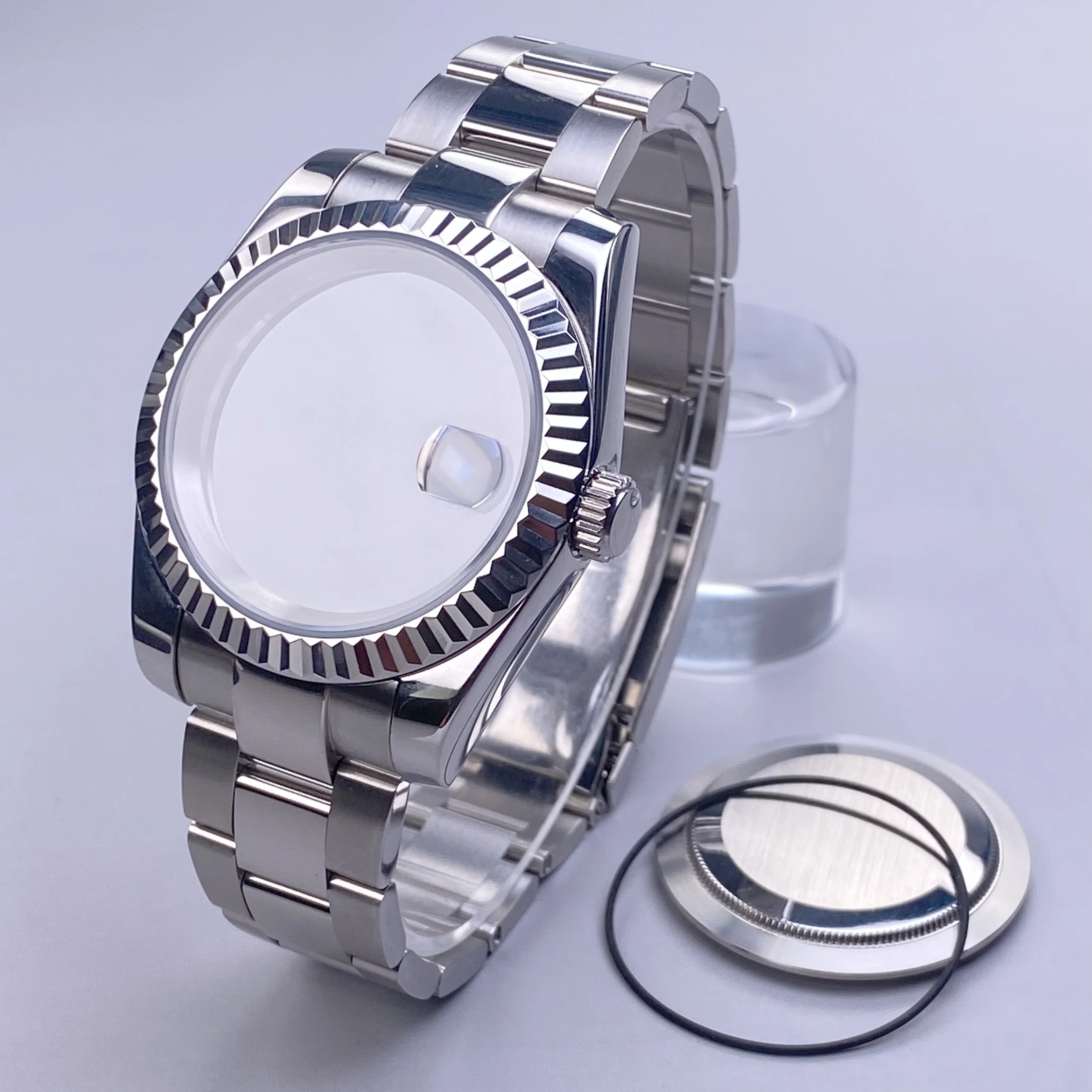 36 مللي متر/39 مللي متر مزمر الحافة NH35 حافظة الياقوت الزجاج حاوية من الفولاذ المقاوم للصدأ صالح Nh35 Nh36 ساعة يد تعمل بالحركة NH35