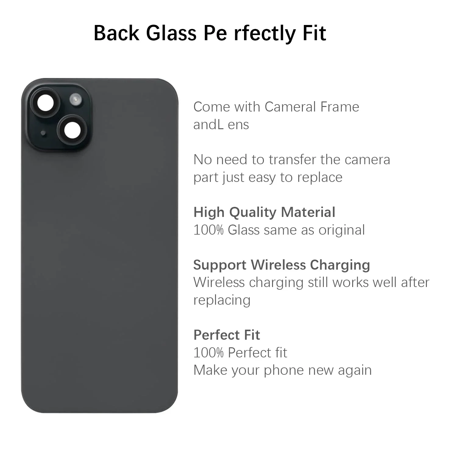 بديل الزجاج الخلفي لهاتف IPhone 15 Plus (6.7 بوصة) - شحن لاسلكي فليكس، إطار كاميرا، جميع الأجزاء وشريط لاصق مقاوم للماء #4