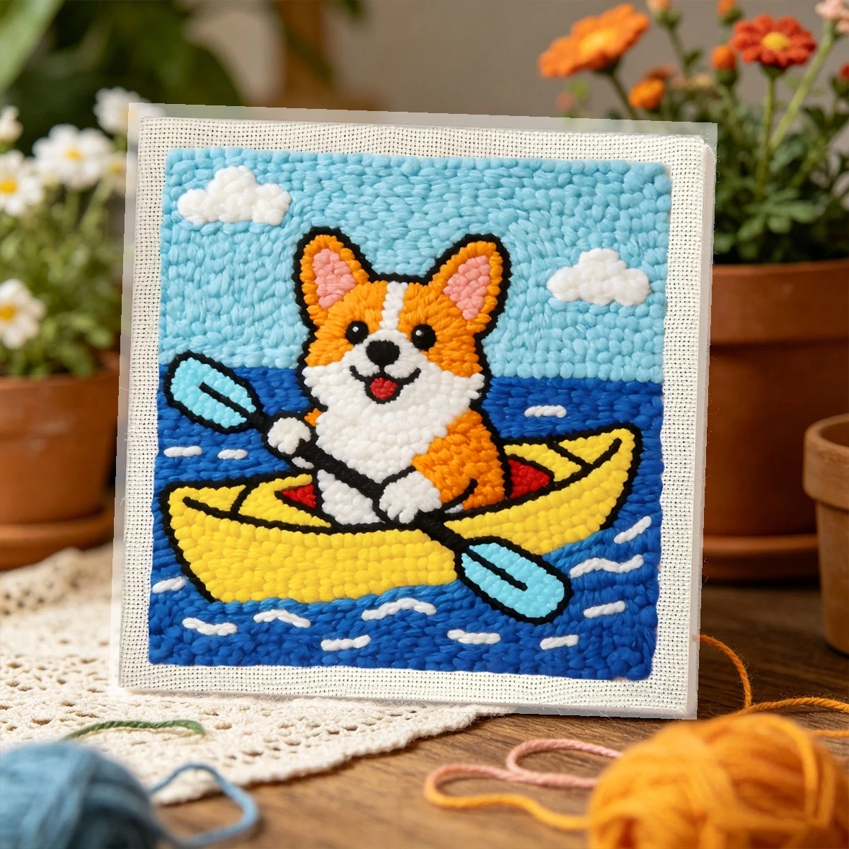 1 Set Corgi-Kajak-Stickerei-Set für Anfänger, Stick-Starter-Kit, Kreuzstich-Kunstgeschenk, Handarbeits-Bastelset – Detail 3
