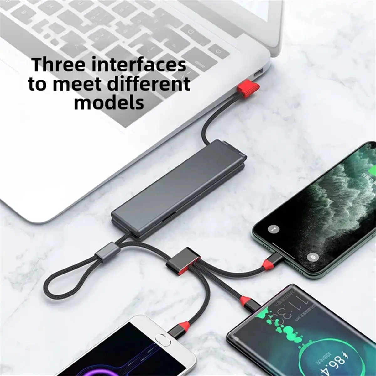 (ABDH) Portable One-to-Three Charger Cable Three-in-One Treasure Box Data Cable Motorcycle Electronic Accessorie
