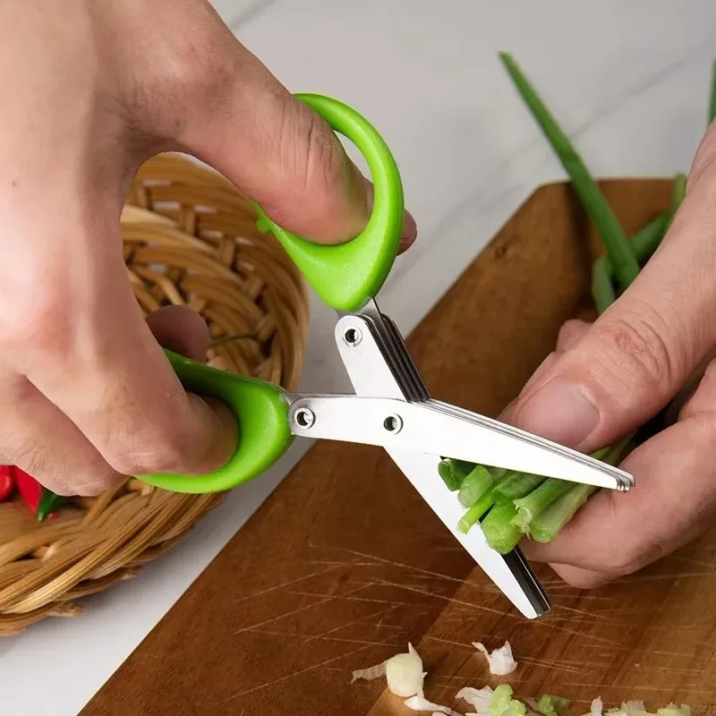 Multi-functional Stainless Steel 3/5 Layer Kitchen Scissors Pepper Shredded Chopped Scallion Cutter Laver Cut Cooking Tool