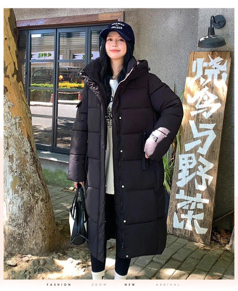 2026 Fashion Down Winter Cotton-padded Jacket Men Women Couple Clothes Long Parkas Thicken Warm Tops Hooded Overcoat Loose Coats