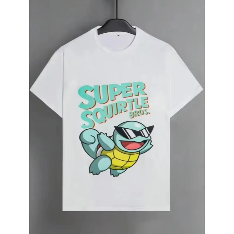 

Футболка с коротким рукавом и мультяшным рисунком Pokémon2026 Squirtle, нейтральный цвет, повседневный стиль, уличный стиль, летняя удобная футболка с мультяшным рисунком